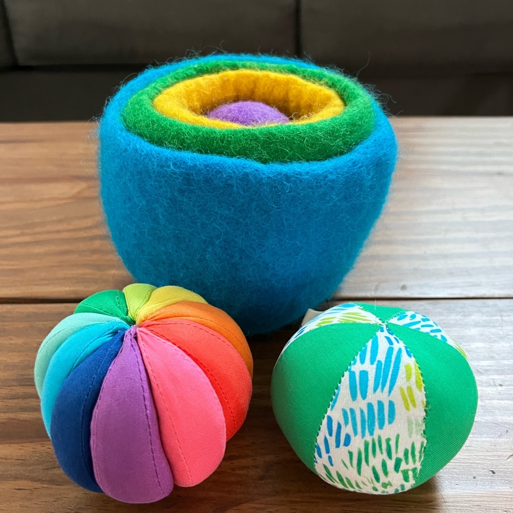 Lovevery Toys - Felt Stacking Cups and Two Cotton Balls